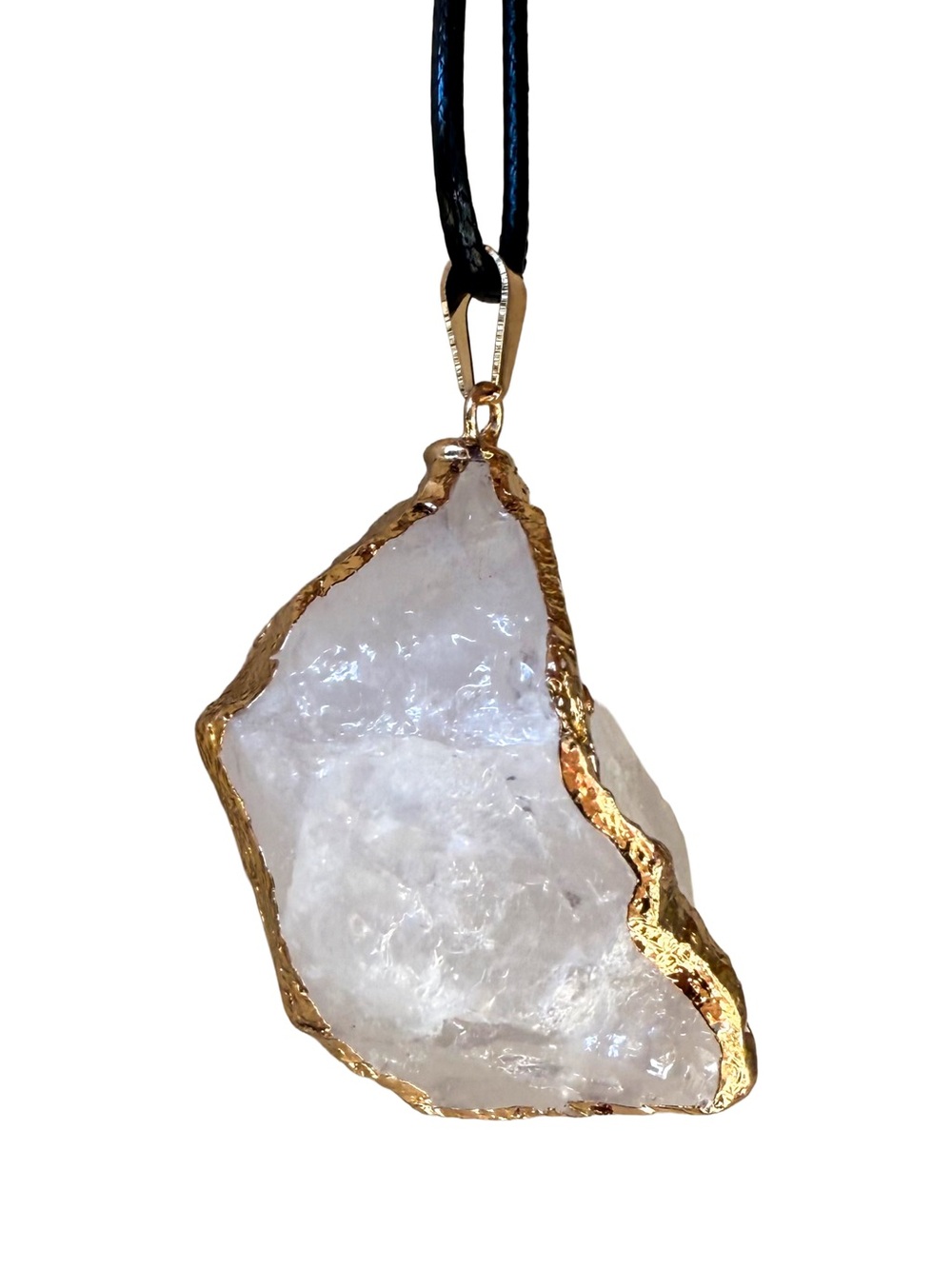 Natural Quartz Crystal Pendant Necklace Gold Tone Raw Stone Boho